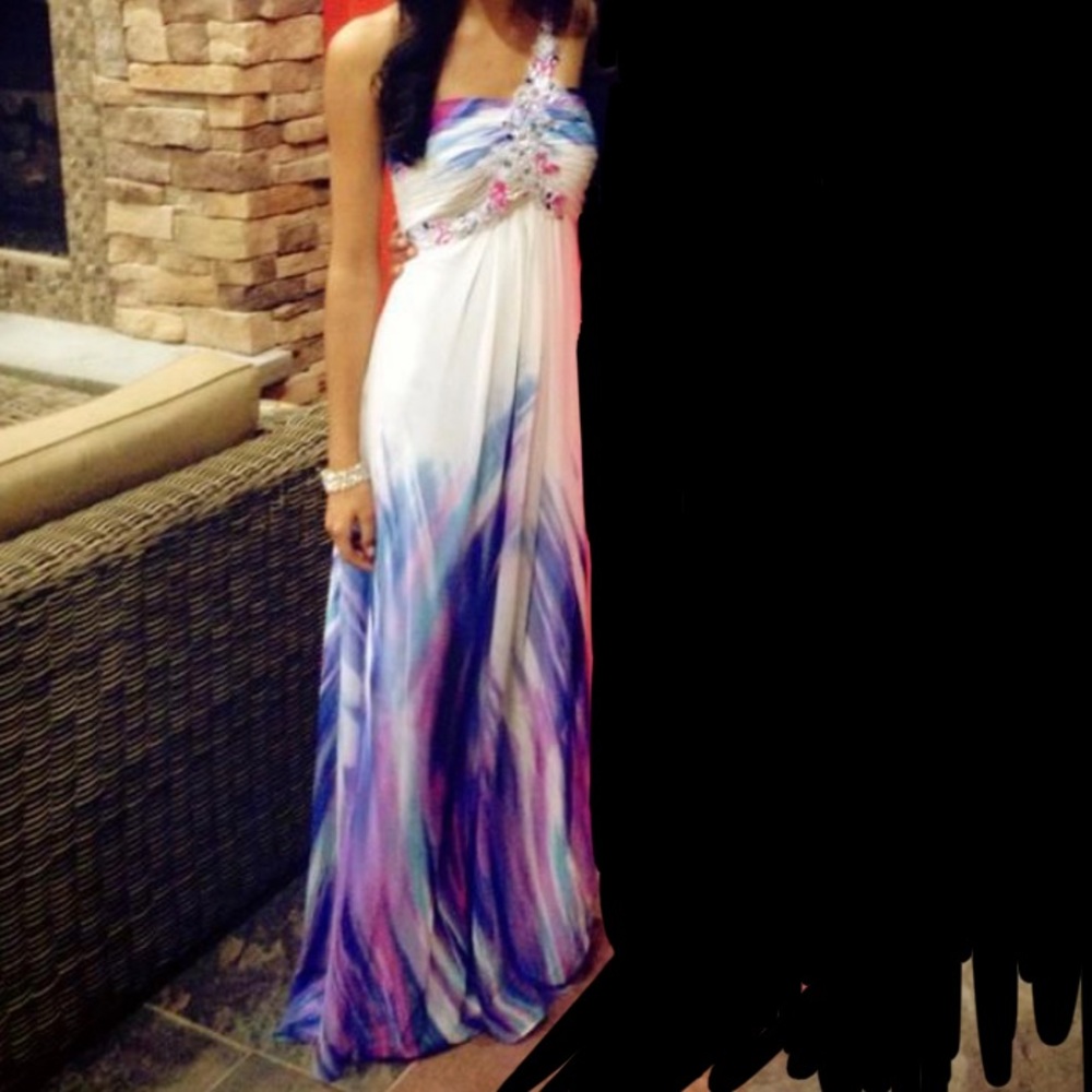 White/Blue/Purple/Pink One Shoulder Gown Maxi Dress Formal